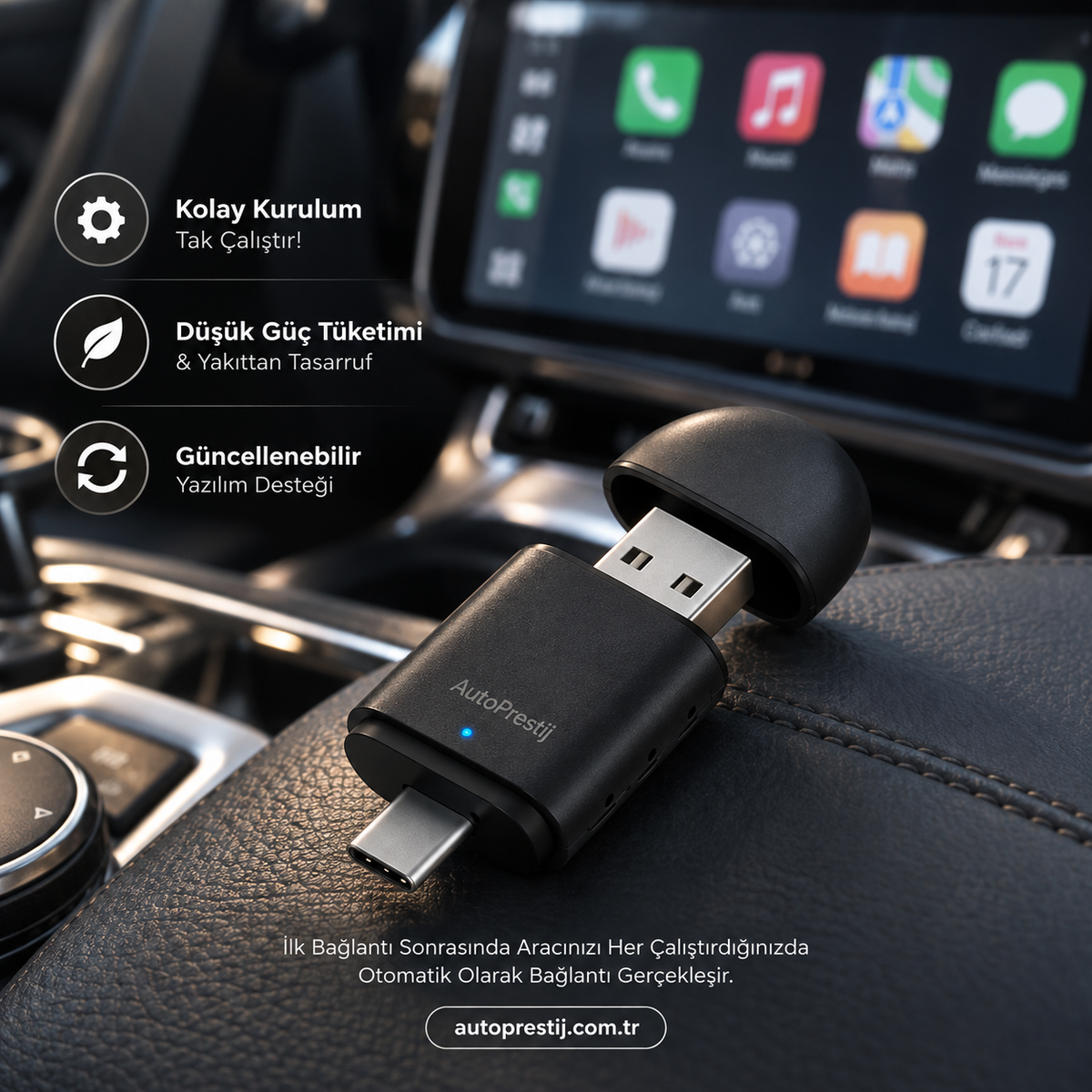 Kablolu'dan Kablosuza CarPlay Aksesuarı – Kablosuz Bağlantı ve Uygulama Erişimi™